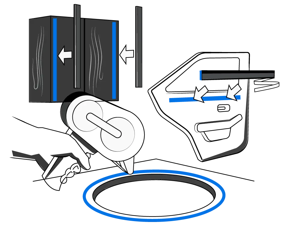 Illustration av transfertejp som appliceras på material