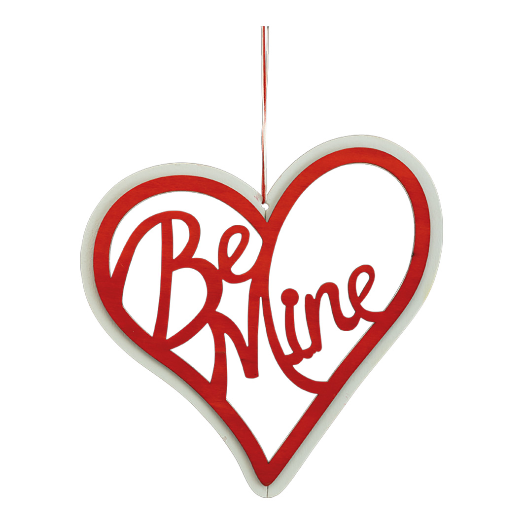 Hjärta i trä med text "Be Mine" 20cm röd/vit