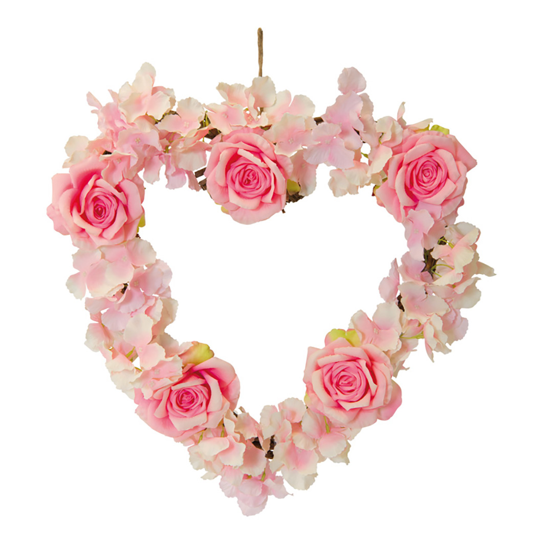 Hjärtformad krans rosor & kvistar Ø 48cm rosa/brun