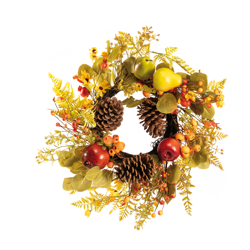 Höstkrans bär/kottar/frukt 50cm grön/orange