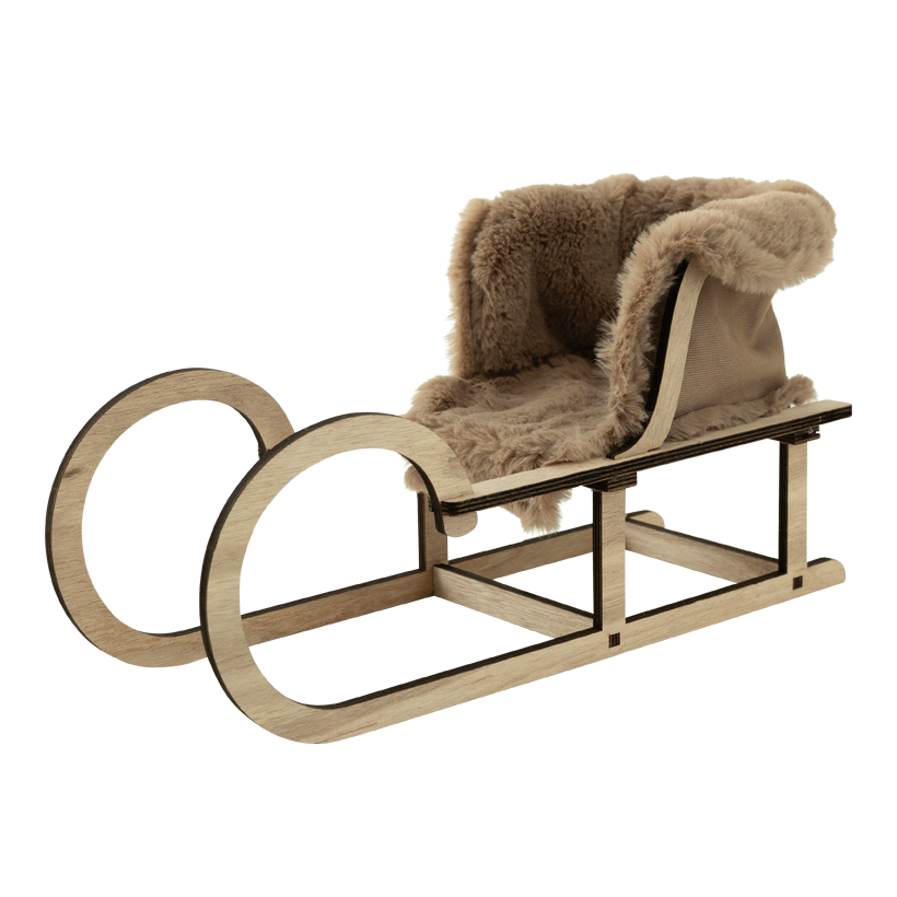 Släde i trä/päls 40x15x20cm