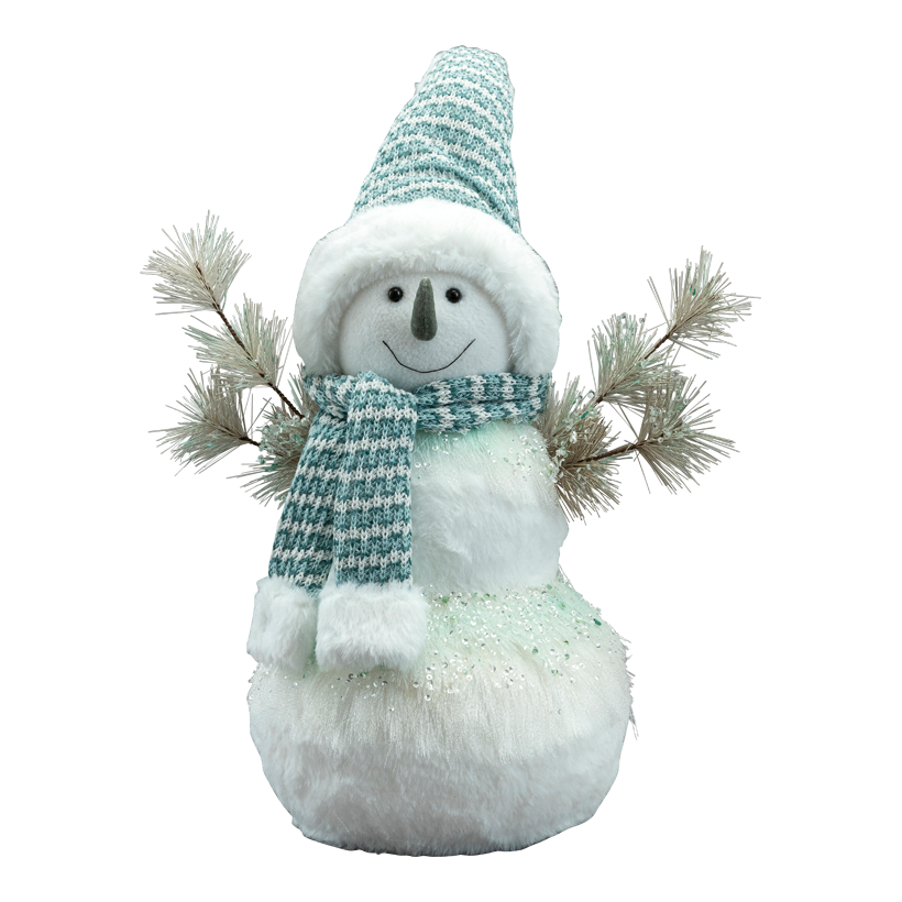 Snowman with hat and scarf 40cm white/mint