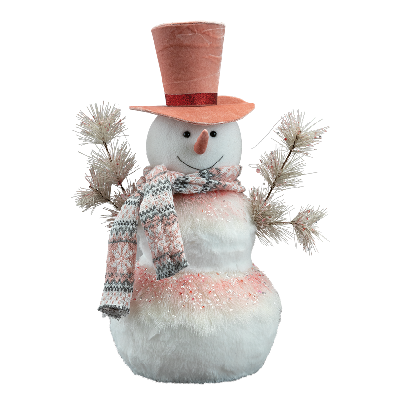 Snögubbe med hatt 43cm vit/rosa