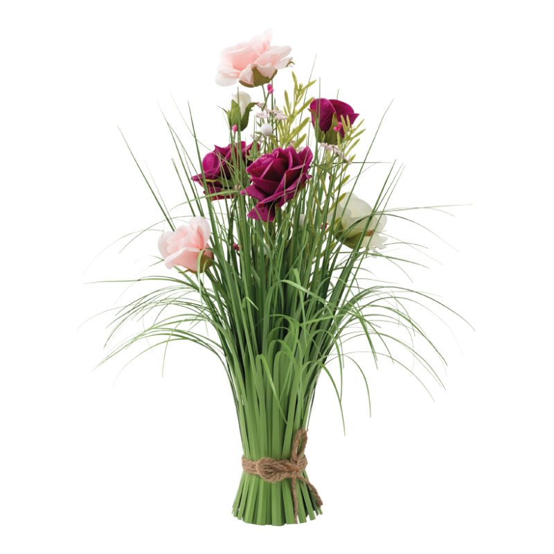 Grass tuft with roses 50×30 cm green/white/purple