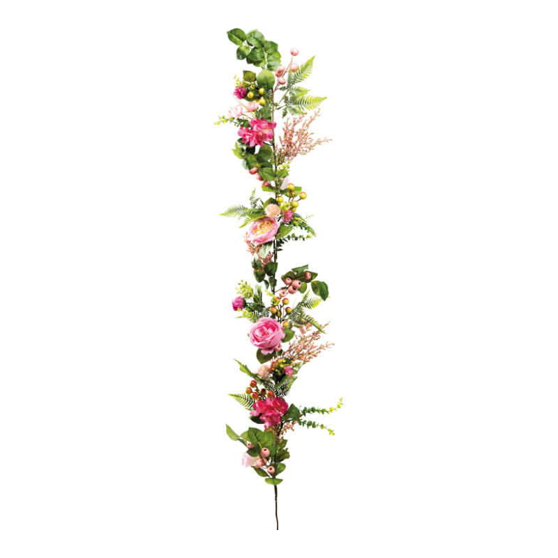 Girlang med rosor och krysantemum 150 cm rosa