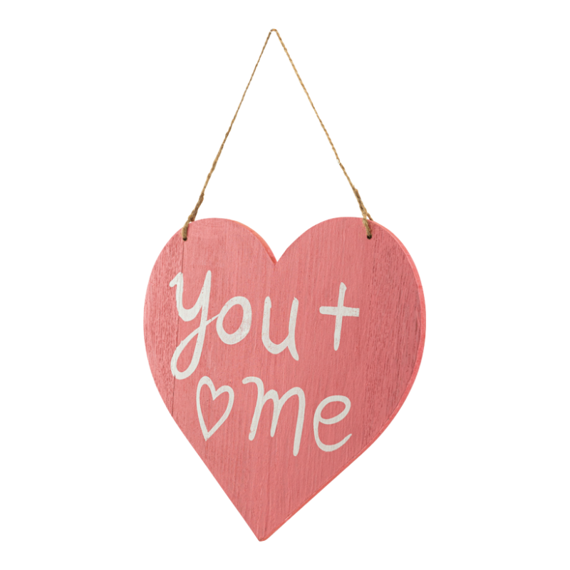 Hjärta med text 26×25 cm rosa/vit