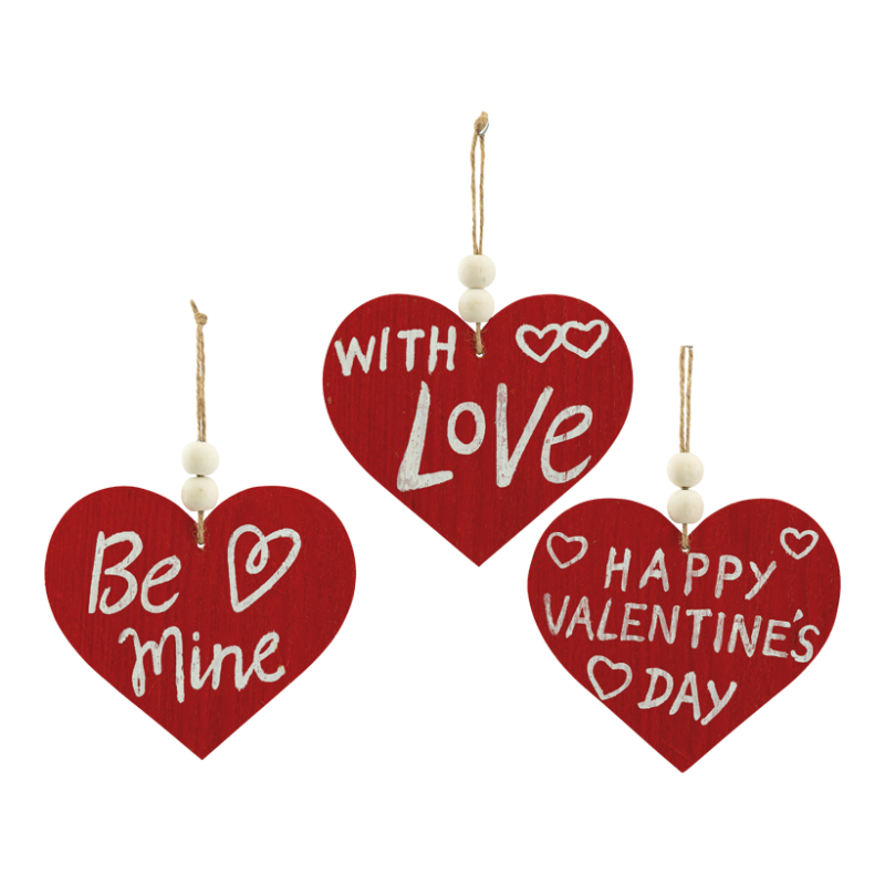 Hjärtan 3-pack 12×11,5 cm röd/vit