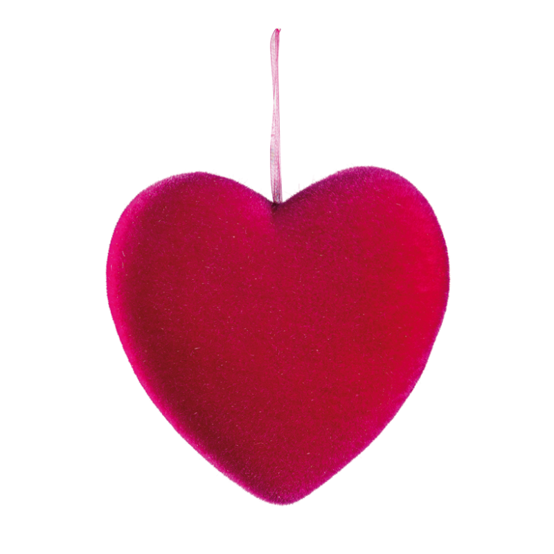 Heart flocked 23cm fuchsia