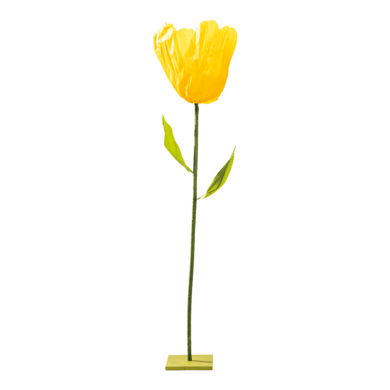 Tulip on wooden base 135x35cm Yellow/green