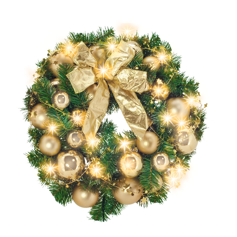 Fir Wreath Decorated Gold/Gren With LEDs